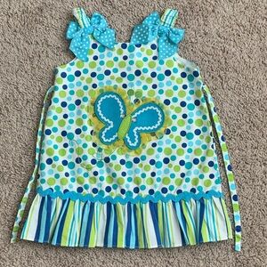 Youngland White Dress with Blue and Green Polka Dots